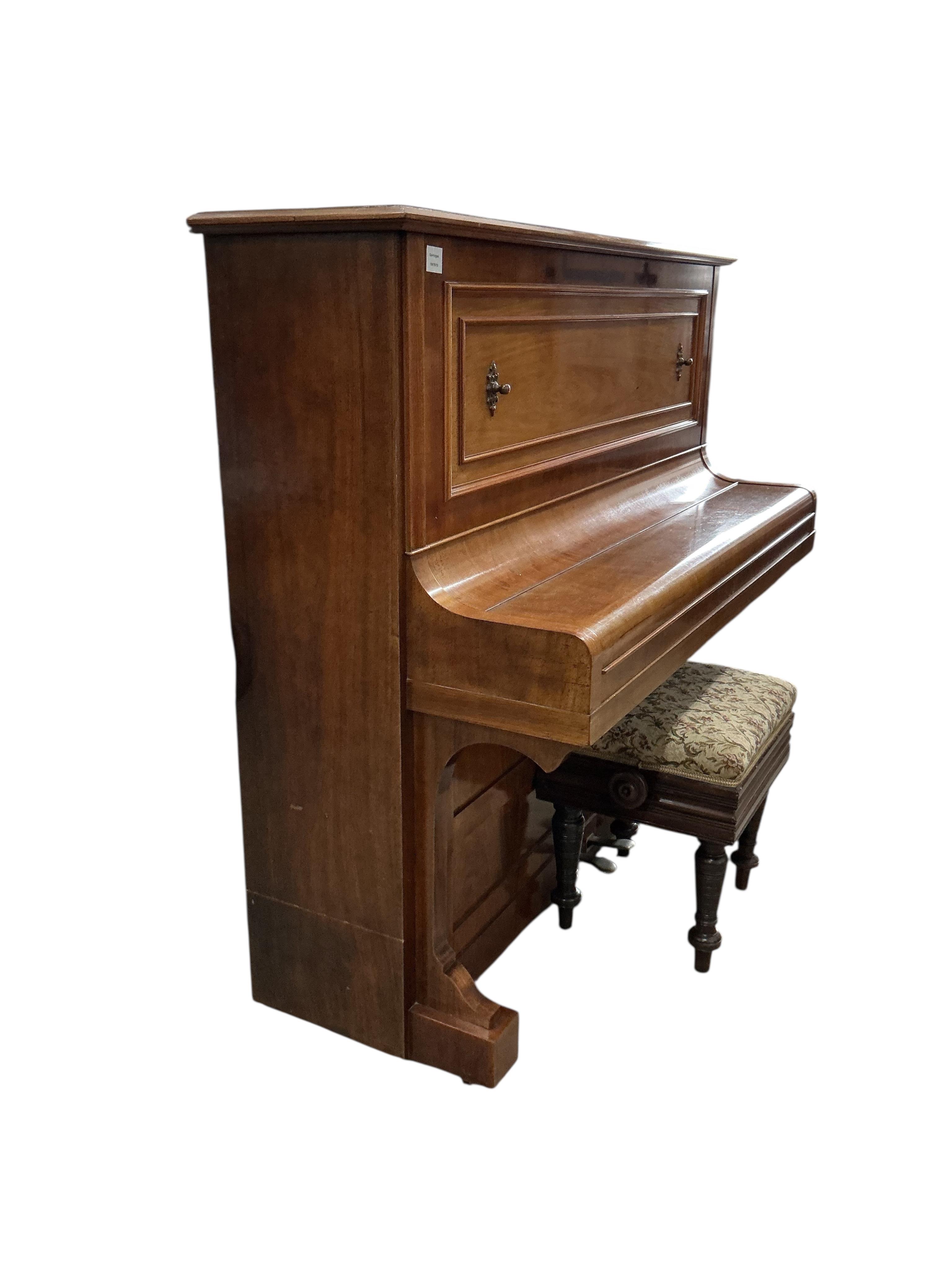 An early 20th century Bechstein mahogany upright piano, width 157cm, depth 60cm, height 129cm CITES Submission reference MD5BYGPG